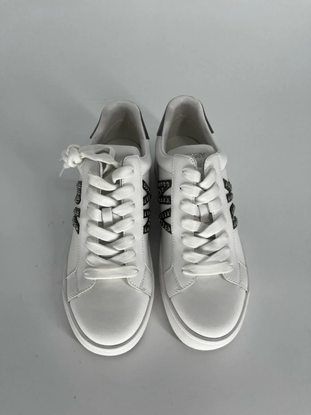 DKNY Abeni Sneakers Logo Detail Lace Up White Silver - Size 8